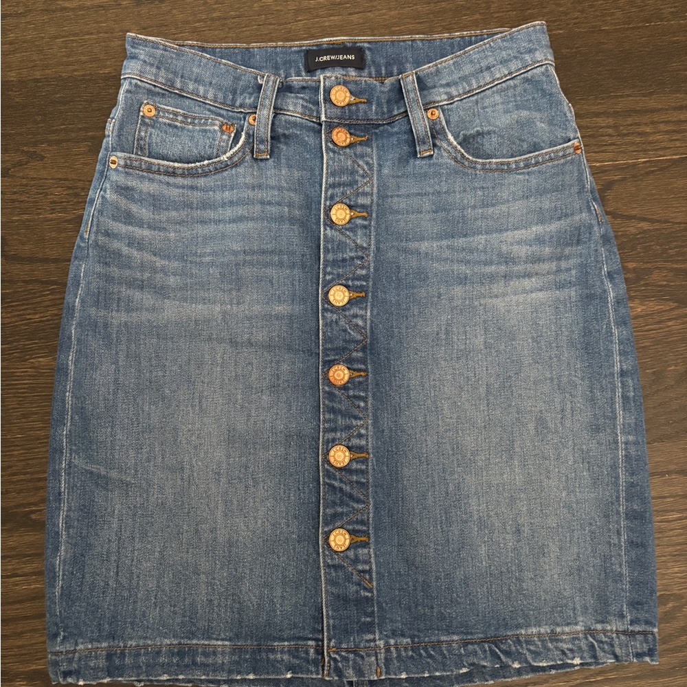 J. Crew Blue Denim Button Front Skirt in Size 25